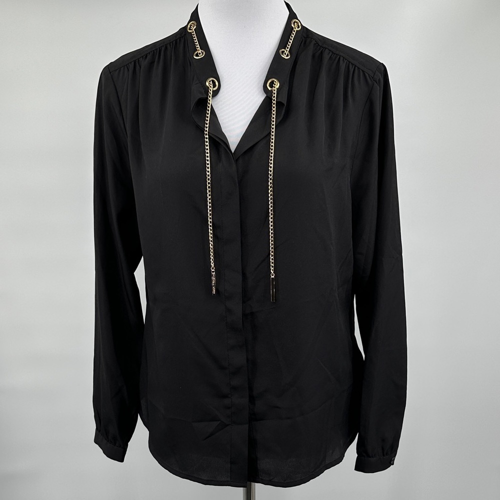 Michael Kors Blouse with Chain Details Sz LP/ Black, Gold